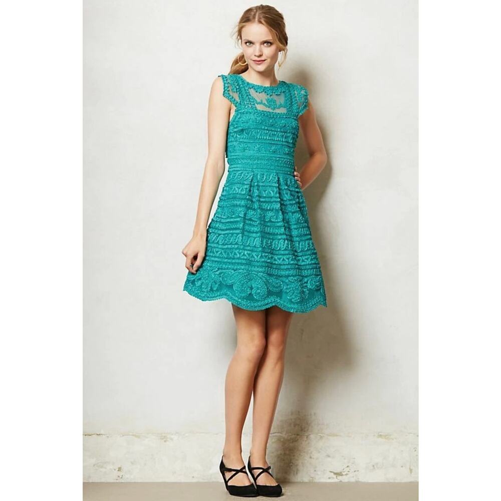Yoana Baraschi Anthropologie Women's Embroidered Lace Fit + Flare Dress Size 12 - Picture 2 of 12